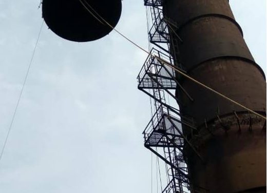 Rourkela Steel Plant  dismantles 70 mt. tall old chimney for installation of 100 mt. tall new chimney